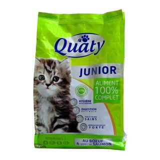 Croquettes au bœuf et goût de saumon pour chat junior 1Kg - QUATY