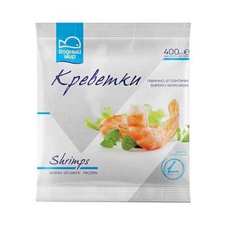 Креветки 400г Водный мир 70/90 північно-атлантичні варено-морожені глазуровані