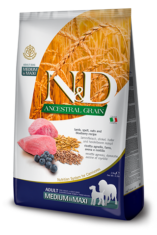 N&D Ancestral Grain Medium&Maxi Adult 12kg. - jagnjetina i borovnica