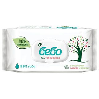 Бебо Вл.Кърпи 100% Биоразгр.С Капак 72+8 / 00108885