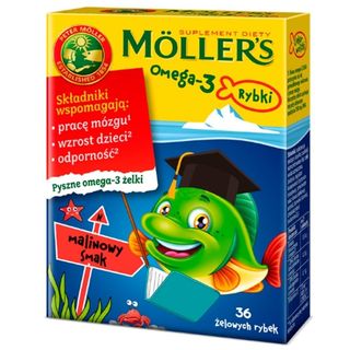 Moller's Omega-3 Żelki Rybki o smaku malinowym 36 szt.