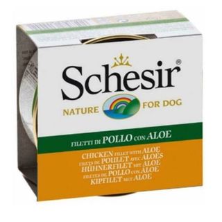 Schesir Adult pollo con aloe en gelatina lata para perros   150g