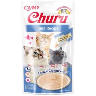 INABA CHURU Premio para gatos, Puré con Atún, Paquete de 4 sobres x 14g