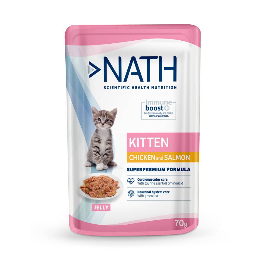 Nath Kitten Frango e Salmão em geleia saqueta para gatos 70g