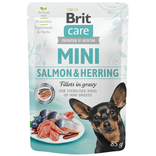 Wet food for dog dogs that mini sterilized salmon & hering files in 85g sauce