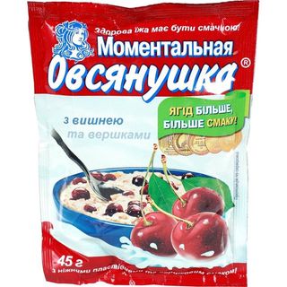 Каша Вівсяна Вівсянушка З Сухими Вершками, Вишнею Та Цукром Швидкого Приготування 45Г