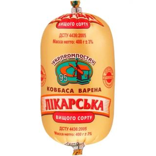 Ковбаса Укрпромпостач-95 Лікарська варена вищий гатунок 400г