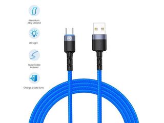 Cablu Date Tellur Tll155344, Usb/Type-C, Lumina Led, 3A, 1.2 M, Albastru