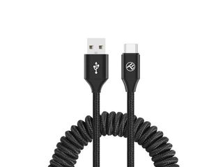 Cablu Spiralat Pentru Telefon Tellur Tll155395, Incarcare/Sincronizare, Usb To Type-C, 3A, 1.8M, Negru