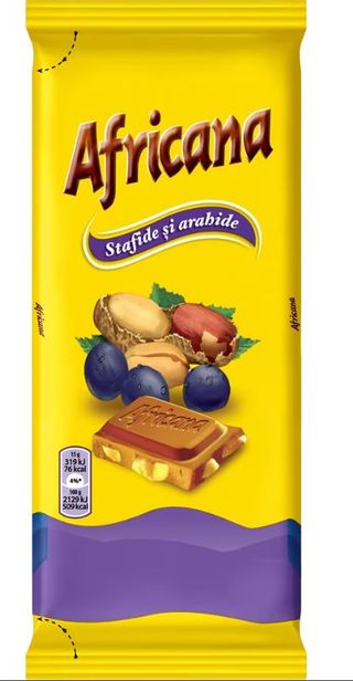 Ciocolata cu arahide si stafide Africana, 80 g