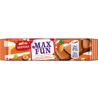 Шоколад 38 г Корона Максфан молочний з мармеладом, печивом і манго марракуя м/уп