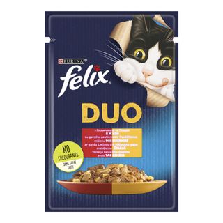 Вологий корм FELIX Fantastic Duo для дорослих котів шматочки в желе з яловичиною та птицею 85 г