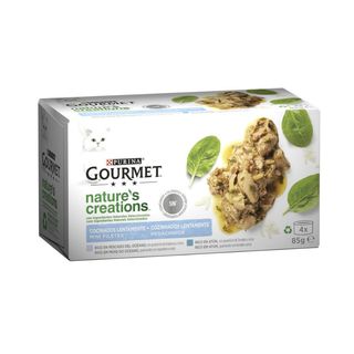 Gourmet Nature’s Creations Comida Húmeda para Gatos Mini Filetes de Pescado del Océano y Atún 4 x 85g
