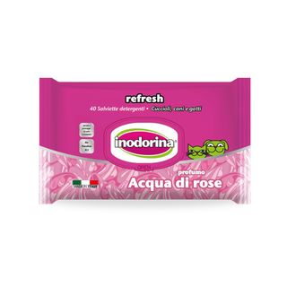 40 UN Inodorina Refresh Toallitas Húmedas Agua de Rosas para mascotas