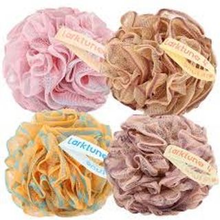 Nylon Loofah Shower Set, Pink/Brown/Yellow