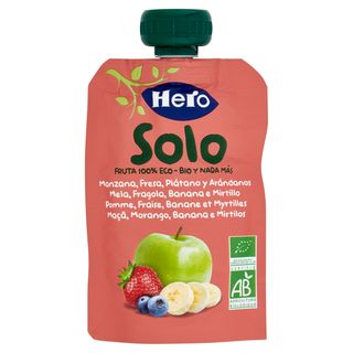 Hero Solo Bolsita de Manzana, Plátano, Fresa y Arándanos 100 G.