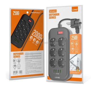 Ldnio se6403 produžni kabal 2m - 4x usb port + 6 utičnica