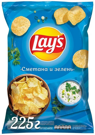 Lays Чипсы, Чипсы Lays 225Гр Сметана Зелень, шт, ШК: 4690388050535