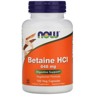 NOW FOODS Capsules de Bétaïne HCL pour le Soutien Digestif, 120 Compte