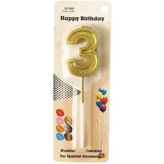 Bougie Anniversaire : Bougie Chiffre 3 Doré