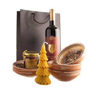 Cos cadou set ceramica de Horezu. vin si dulceata Masa de PASTE