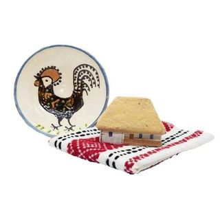 Cadou de Paste farfurie ceramica Horezu, casuta si stergar