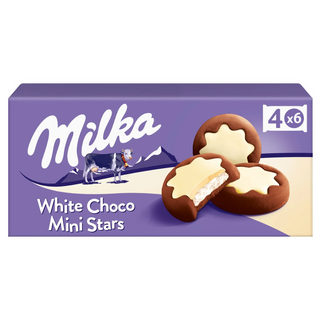 MILKA Mini Stars Biscuits fourrés au lait et nappés au chocolat blanc 150g