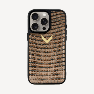 Husă Telefon iPhone 15, Piele Vițel, Textură Lizard, Beige/Gold, VELANTE