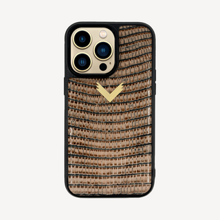 Husă Telefon iPhone 14, Piele Vițel, Textură Lizard, Beige/Gold, VELANTE