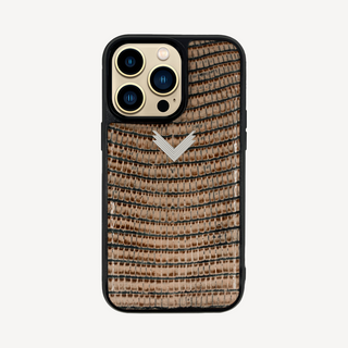 Husă Telefon iPhone 14, Piele Vițel, Textură Lizard, Beige/Silver, VELANTE