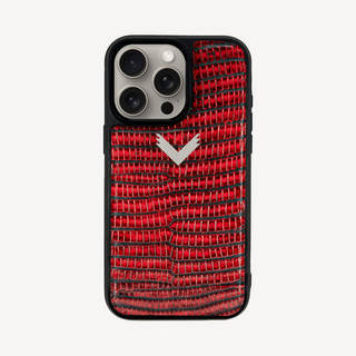 Husă Telefon iPhone 15, Piele Vițel, Textură Lizard, Rosu/Silver, VELANTE