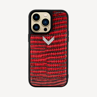 Husă Telefon iPhone 14, Piele Vițel, Textură Lizard, Rosu/Silver, VELANTE