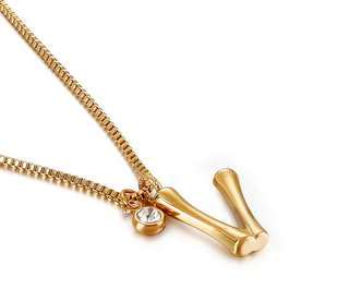 Colier Appel 50Cm, Litera V, Placat Aur 18K