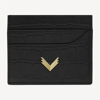 Port Card, Piele Vitel, Textura Crocodil, Negru/Gold, VELANTE