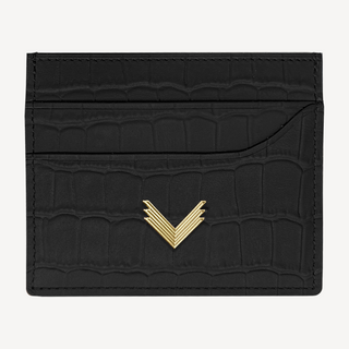 Port Card, Piele Vitel, Textura Crocodil, Negru/Gold, VELANTE