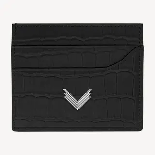 Port Card, Piele Vitel, Textura Crocodil, Negru/Silver, VELANTE