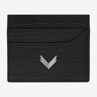 Port Card, Piele Vitel, Textura Crocodil, Negru/Silver, VELANTE