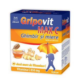 Zdrovit Gripovit Max C Ghimbir Si Miere 10Plicuri
