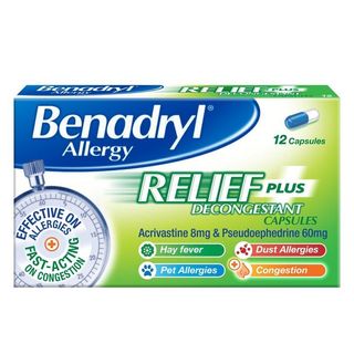 Benadryl Allergy Relief Decongestant Caps 12`S