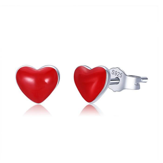 Cercei din argint Little Red Heart
