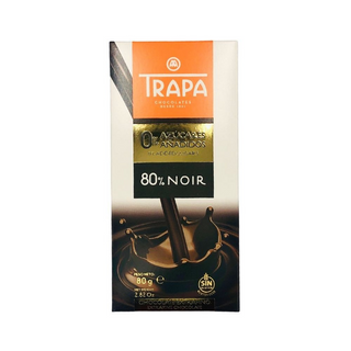 Chocolat noir 80% de cacao 0% sucres ajoutés  80g - TRAPA
