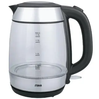 MIKA Kettle, 1.7L, Glass, 360º Cordless, Concealed Element, Glass Black