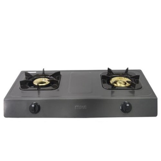 MIKA Gas Stove, Non-Stick, Double Burner, Metallic Grey