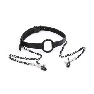 Bâillon-Anneau et Pince-Tétons Gag Nip Noir