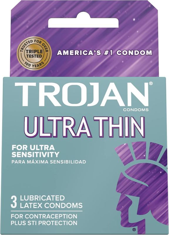 Trojan Ultra Thin Lubricated Latex Condoms, 3 Pieces