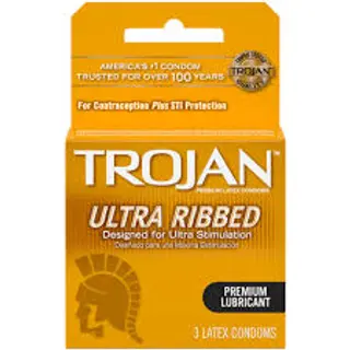 TROJAN Ultra Ribbed Condoms, 3 Pieces