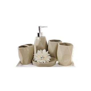 SET ACCESSOIRES SALLE DE BAIN 4 PCS CERAMIQUE BEIGE réf 0291971
