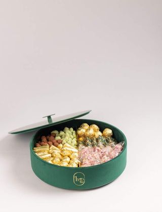 Boites rondes en velours et bois - Bleu Marine - 25x7 cm - 1,1kg