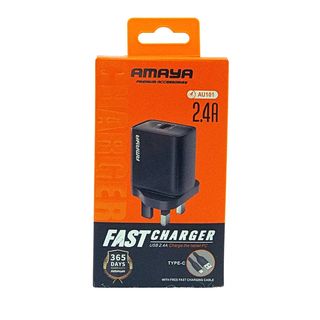 AMAYA Premium Fast Charger with Type-C Cable, Black