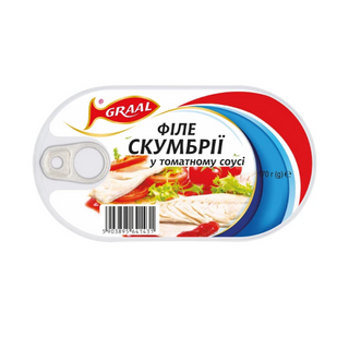 Консерви 170 г Graal Філе скумбрії у томатному соусі з/б